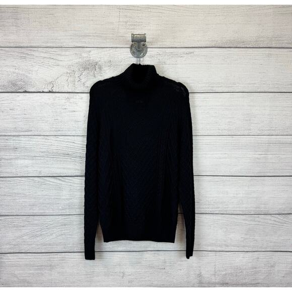 Nike Men's Black Cable Knit Turtleneck Wool Blend Sweater Size Small - Picture 1 of 9